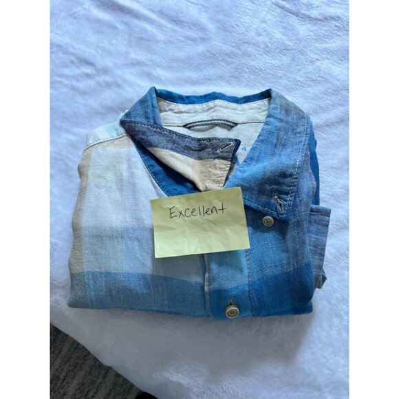 Tommy Bahama Relax Island Modern Fit Plaid Linen Short Sleeve Shirt Large Blue - Picture 11 of 11